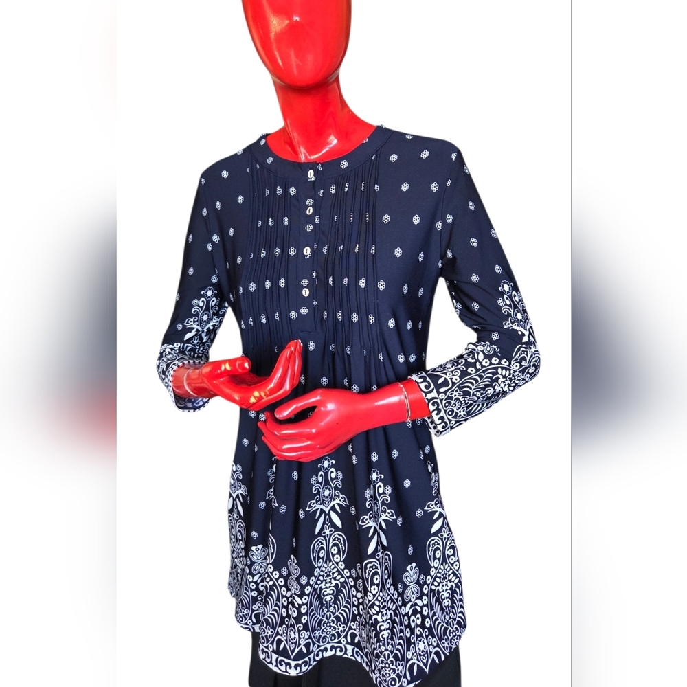 Navy Blue Patterned Women's Blouse